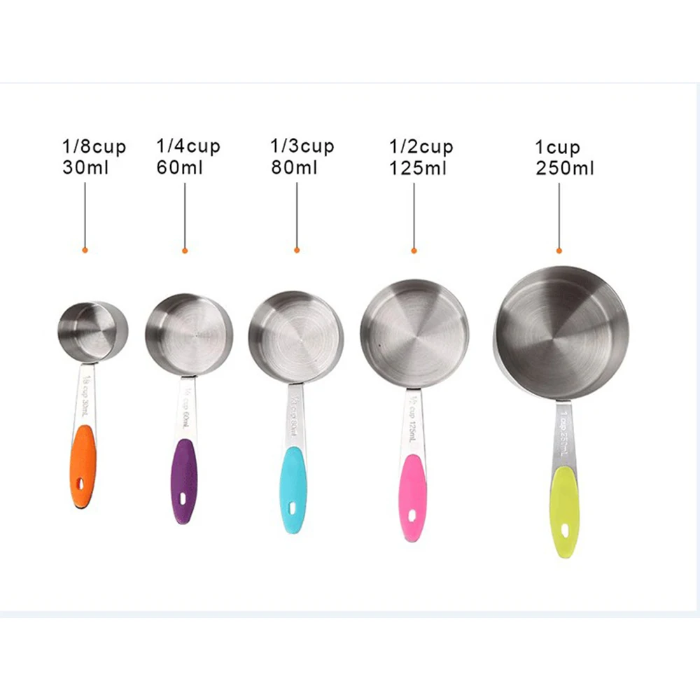 5&10 Pcs/set Measuring Cup Set Stainless Steel Measuring Spoon With Silicone Handle Foldable Baking Measuring Tool