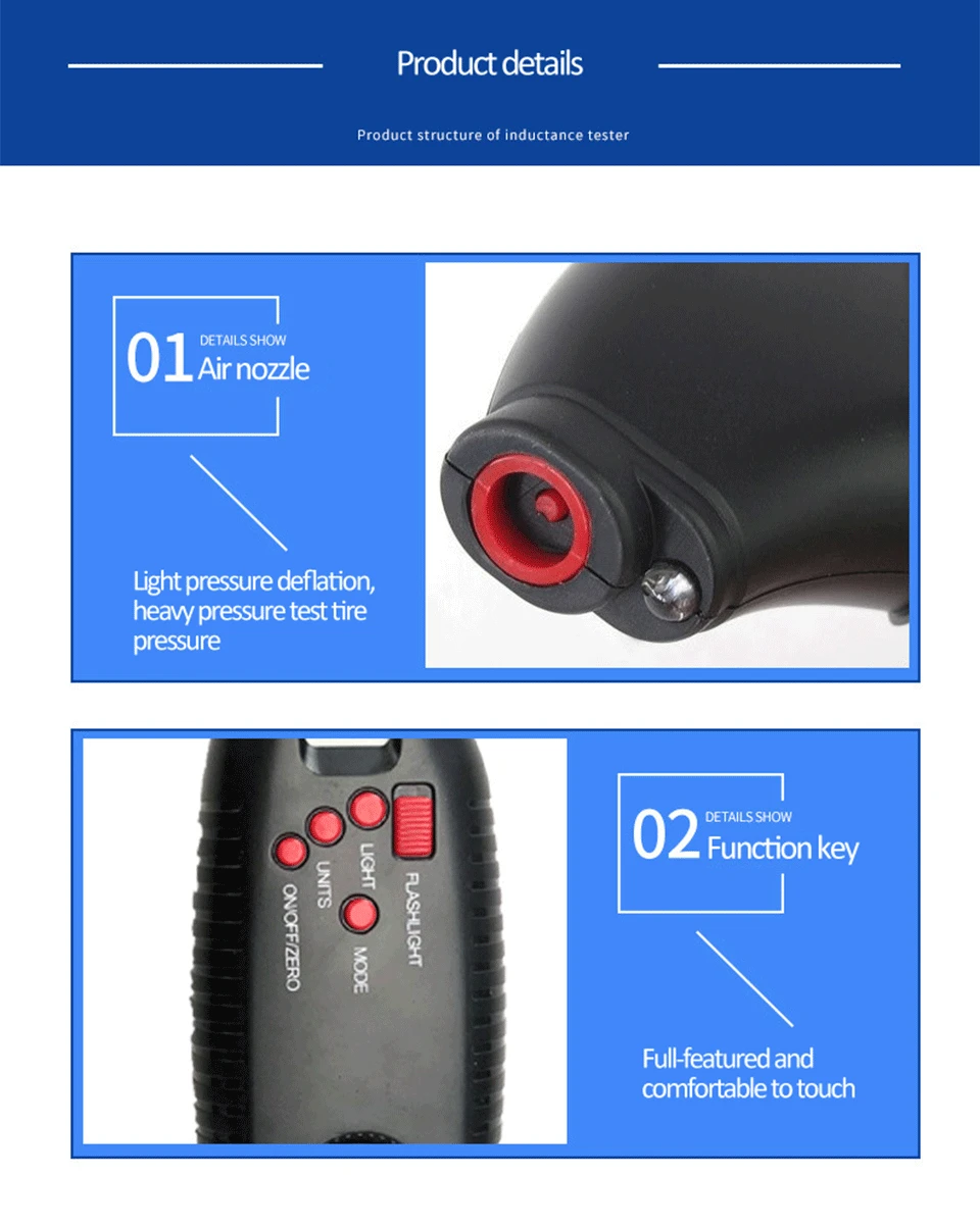 8 в 1 цифровой манометр для шин, измеритель давления для велосипедов, велосипедов, автомобильных шин, диагностический инструмент 0-200 фунтов/кв. дюйм, светодиодный индикатор давления воздуха