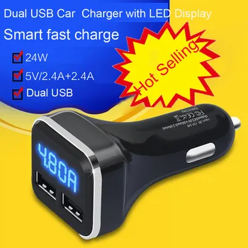 

5V 4.8A Dual USB Car Cigarette Charger with LED Display Volt Amp Meter Conversion efficiency 95 percent size 7.5X3.7X3.7cm 8X