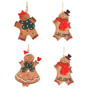 

4Pcs Creative Cute Adorable Christmas Tree Decor Party Pendant Ginger Man Wood Pendant for Room Door Tree Home