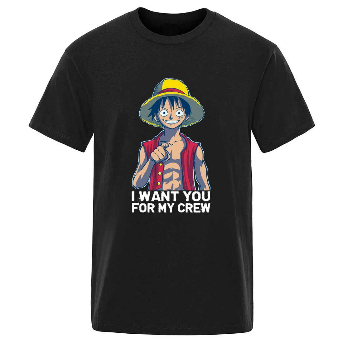 Пираты хотят вас! Luffy футболка с круглым вырезом из 100% хлопка Мужская