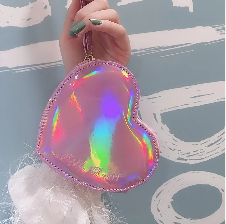 

! INS Cool Japanese-style Laser Heart Purse Coin Bag GIRL'S Heart Holiday Gift Meng Cute Bag