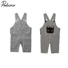 Детский комбинезон с изображением кошки из мультфильма для маленьких мальчиков и девочек, клетчатые полосатые брюки на подтяжках, джемперы, комбинезоны для малышей, одежда для подвижных игр