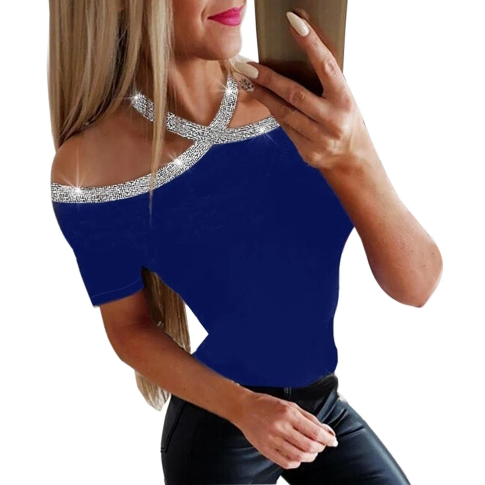 Blue2 SHUJIN, модная летняя кружевная открытая женская блузка с коротким рукавом, повседневные свободные рубашки, топ, женская белая вязанная блуза - Цвет: Blue2