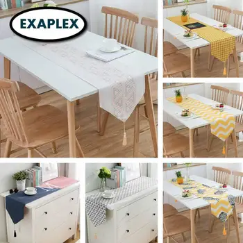 

Table runner Cotton linen blend dinning Bed Hotel room resort Chinese style Japanese lattice wave cartoon plants tropical