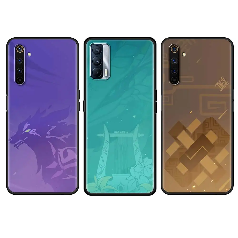 Genshin Impact Icon Case For Realme C3 5 6 7 8 Pro XT C15 X50 C11 C25 GT Neo Black Soft Silicone Phone Cover Shell V15 5G Funda