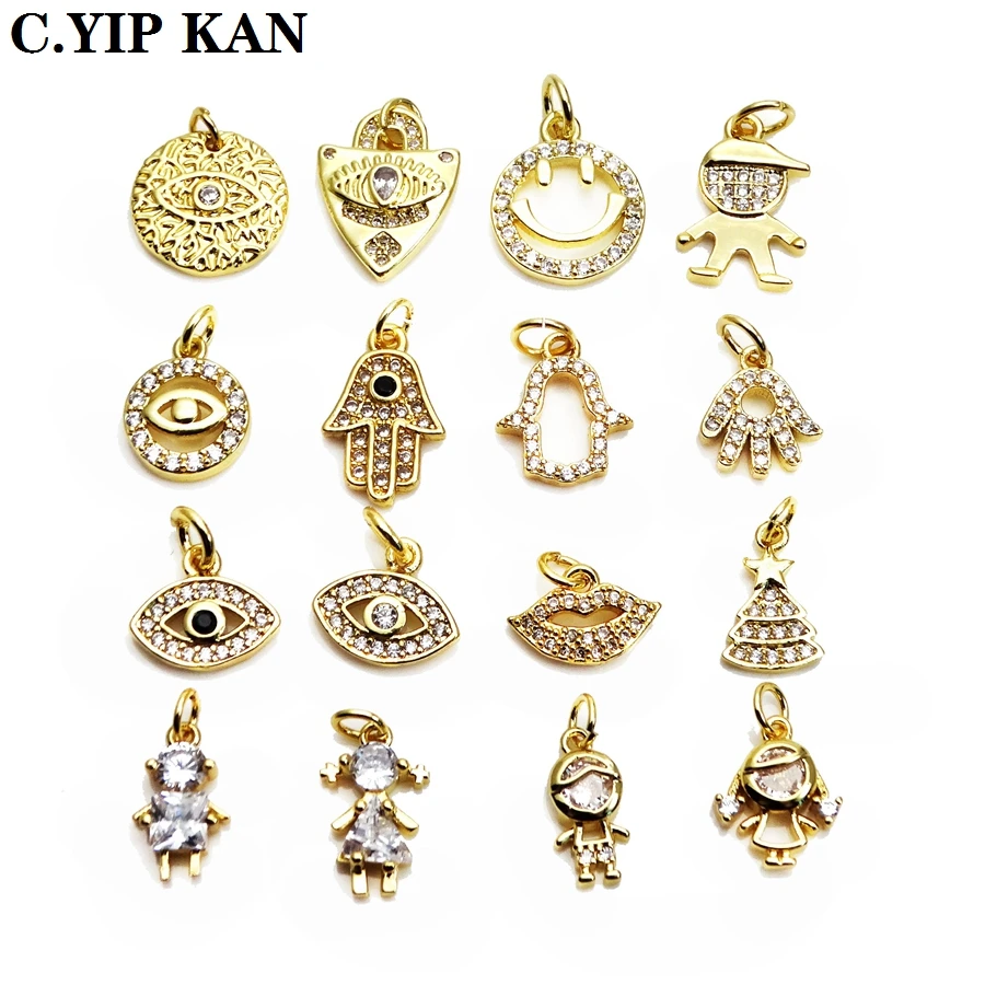 

Eyes small pendant smiley palm charm micro zircon copper gold plated pendant DIY bracelet necklace anklet accessories