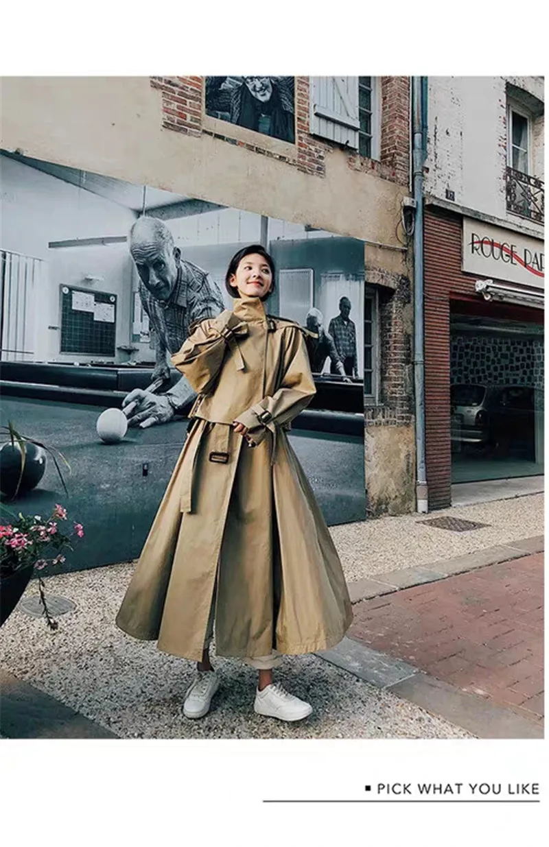 BGTEEVER Stylish Turn-down Collar Trench Coats Women Oversize Long Female Windbreaker Vintage Loose Overcoats Femme