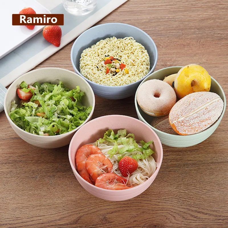 1PC Solid Color Wheat Straw Bowl Salad Noodle Soybean Dish Rice Food Snack Plate Eco-friendly Durable Tableware Kitchen Supplies | Дом и сад