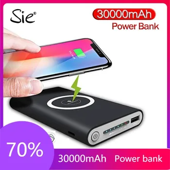 30000mahの電源銀行充電器iphoneサムスン外部バッテリー銀行内蔵チーワイヤレス充電器powerbankポータブル