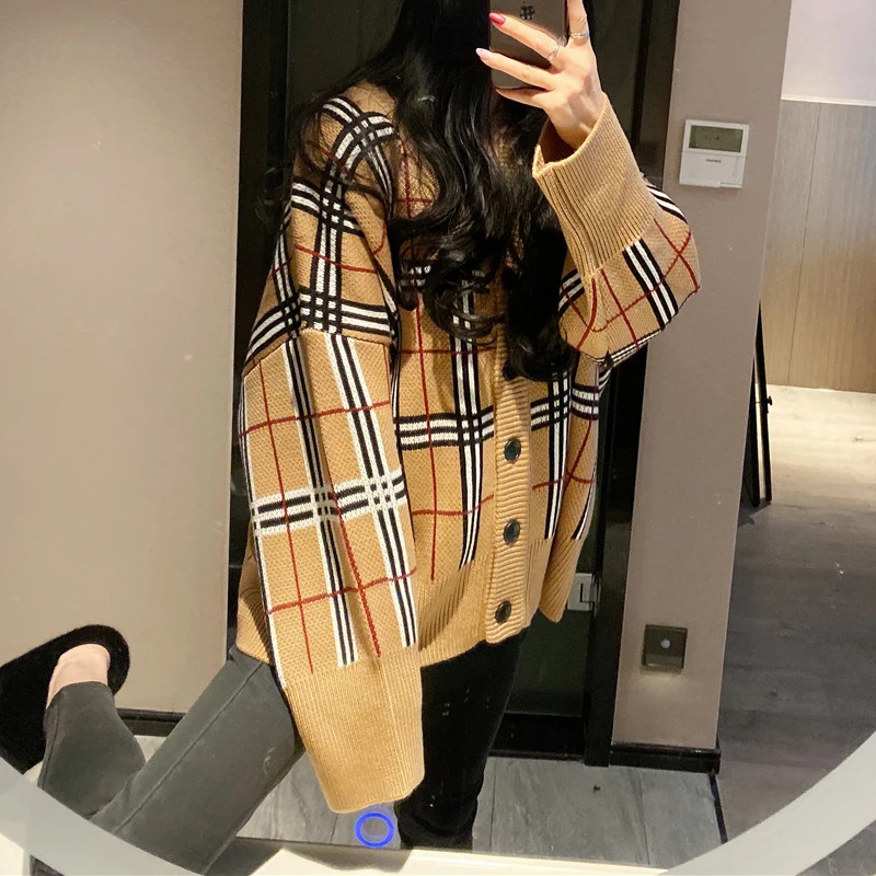 

New Oversize Women's Sweaters Autumn Winter sweater Vintage buttons O Neck Cardigans Single Breasted Puff Sleeve Loose Cardigan