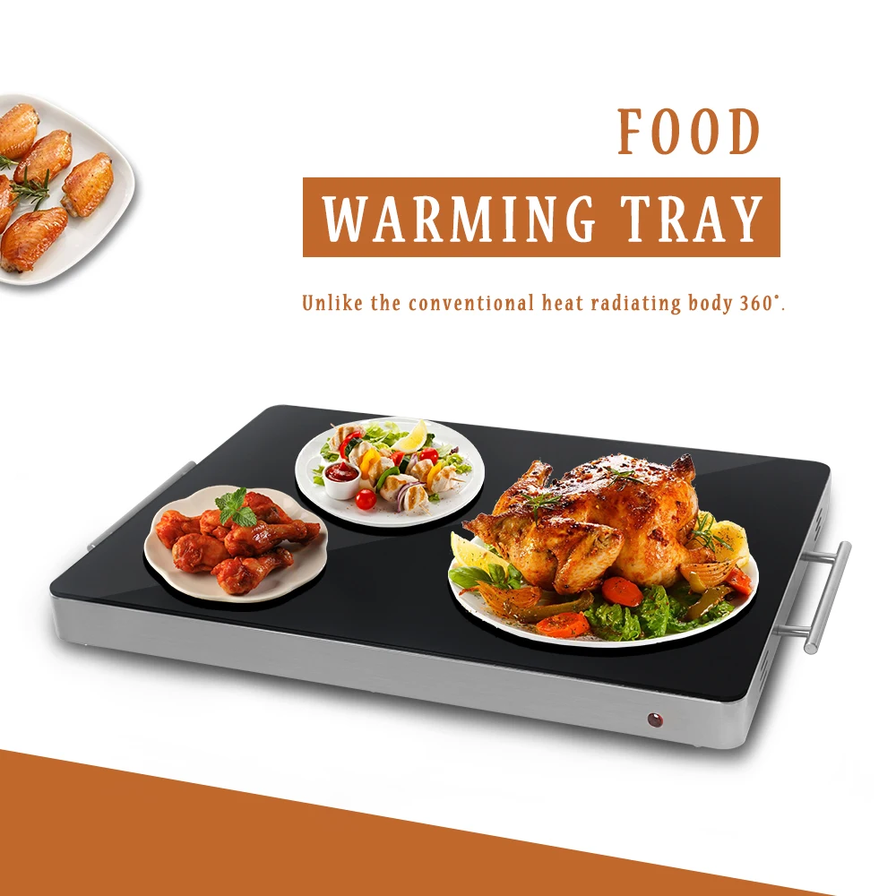 

ITOP Tempered Glass Surface Food Warming Tray Hot Plate Stainless Steel Body Electric Food Heating Board 400W Black Color