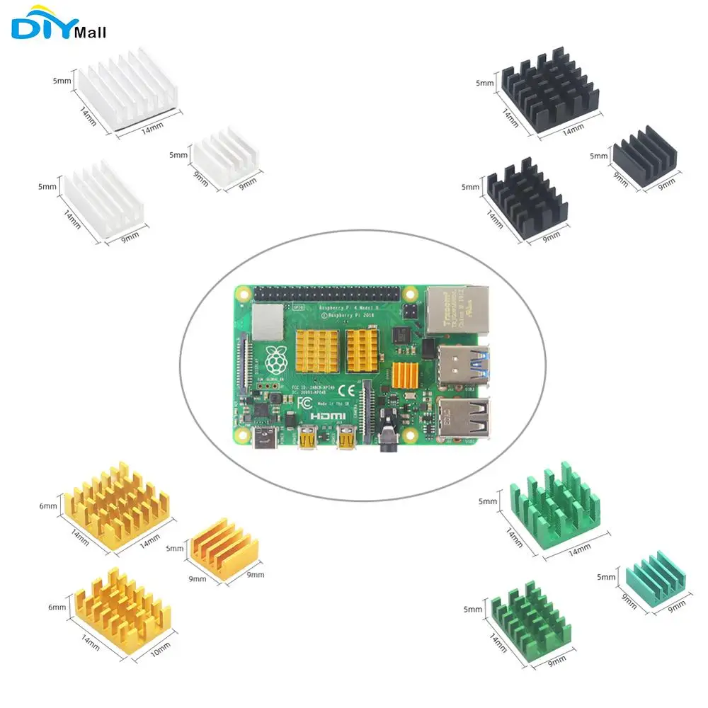 

3pcs Aluminum Heatsink Radiator Cooling Kit Cooler for Raspberry Pi 4 Model B Black Green Gold Silver Heat sink for RPI 4