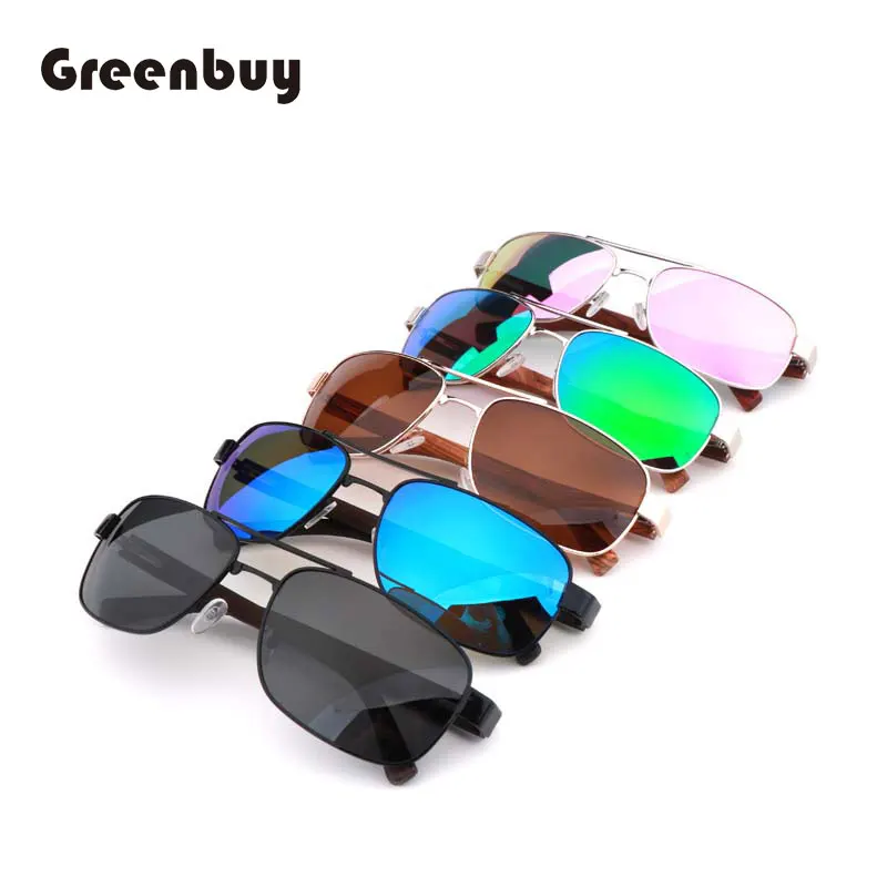Metal Frame Wood Glasses Quality Oversized Spring Leg Alloy Men Woman Sunglasses Polarized Brand Design Retro Drive Sun Glasses