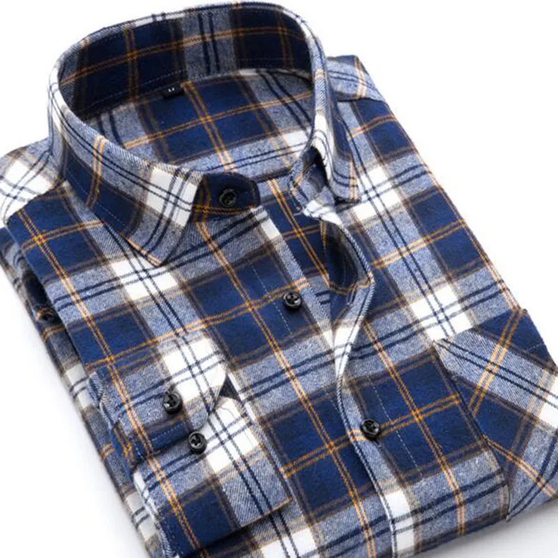 Английский стиль Мужские однобортные дышащие удобные рубашки Camisa, клетчатый принт, чистый хлопок ткань фланелевая