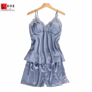 

Women Sleepwear Set Sexy Lace Lingerie Nightwear For Lady Cami Sleeveless Shorts 2Pcs Summer Nightgown Solid Loose Homewear Hot