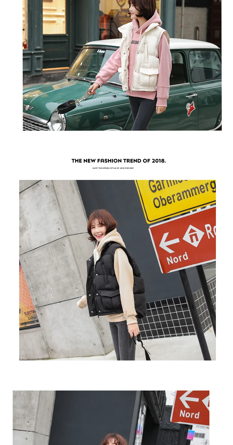 Women Autumn Winter Vest Korean Sleeveless Hooded Short Coat Casual Jacket Warm Solid Outwear Manteau Gilet Femme Hiver Clothes