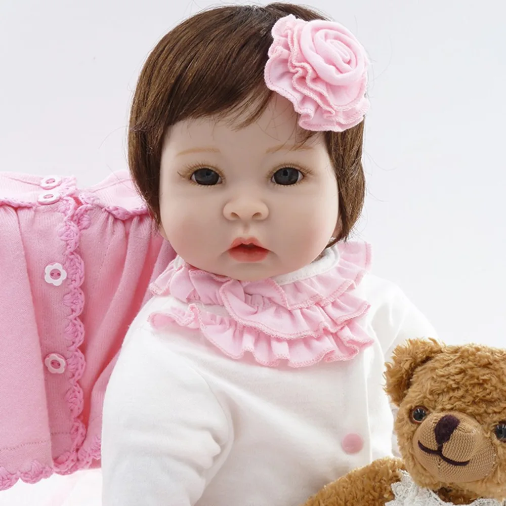 55 см Reborn Baby Doll ткань тело с плюшевым мишкой дети силиконовые babydoll Playmate подарок для девочек детские игрушки Bebe Reborn