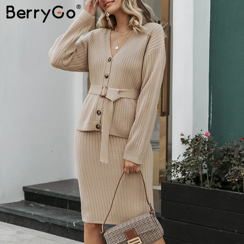 BerryGo трикотажное платье из двух предметов элегантный осенне зимний женский