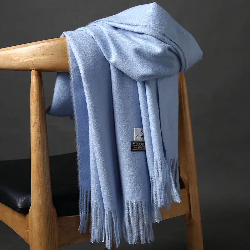 Style1 Sky Blue Высокое качество кашемировые шарфы женские новые зимние плотные теплые мягкие пашмины Шали Обертывания Твердые женские шерстяные длинные шарфы с кисточками - Цвет: Style1 Sky Blue