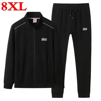 

New plus size 8XL 7XL Men Sportswear Set Brand Mens Sporting Fitness Clothing Two Pieces Long Sleeve Jacket + Pants Casual Men