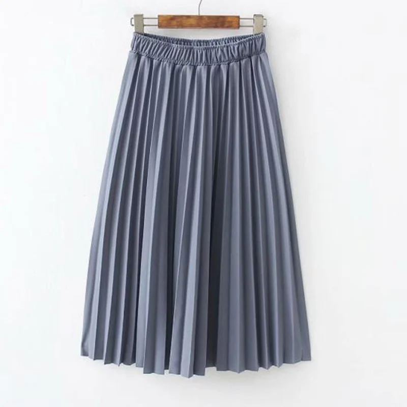 Wixra, новинка, однотонная плиссированная юбка, высокая талия, трапециевидная юбка до середины икры, лето-осень, женская нижняя часть - Цвет: Blue