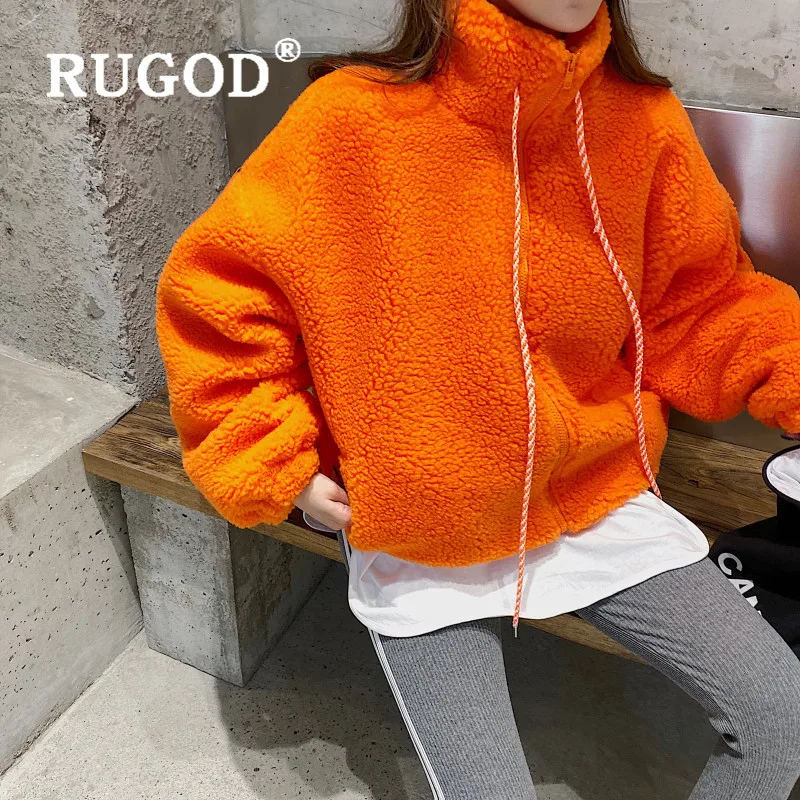 RUGOD, оранжевая Женская толстовка Kpop, одежда со стоячим воротником, кашемировое пальто, Британская мода, повседневная Корейская уличная одежда, зима