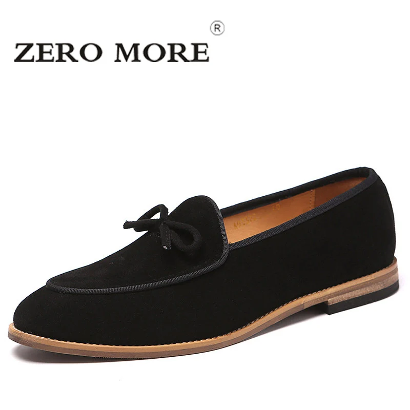 ZERO MORE/Мужская обувь без шнуровки; черные замшевые мокасины из коровьей кожи; Мужская обувь с бантом; повседневные лоферы; модная дизайнерская обувь с кисточками