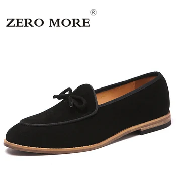 

ZERO MORE Slip On Men Shoes Black Cow Suede Moccasins Bow Mens Shoes Casual Loafers Fashion Tassel Design