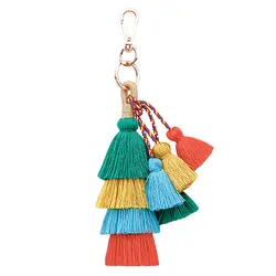 Винтажная цепочка для ключей в стиле бохо, многослойная подвеска с кисточкой, женская сумка, подвесной орнамент, тканый брелок для ключей