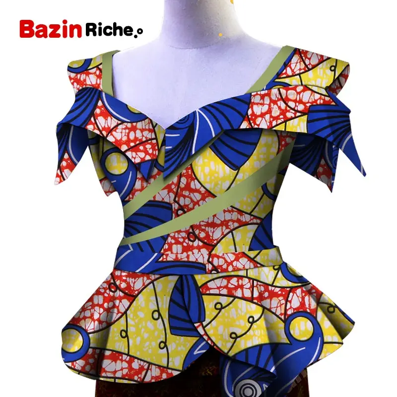 Африканская одежда для женщин Анкара хлопок печати рубашка Slim Fit Одежда для клуба, для вечеринки женская блузка африканская одежда для женщин WY5214