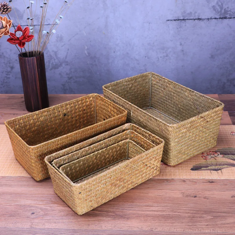 Handmade Straw Weaving Storage Of Things Fruit Dish Basket For Sundries Cosmetic Snacks Box Use For