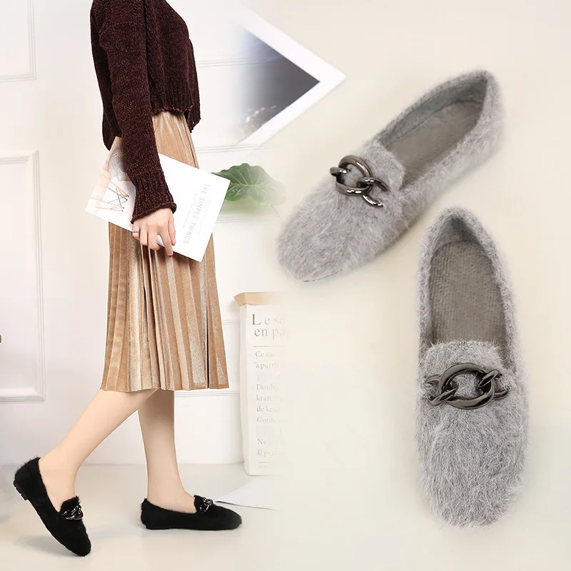 

Fur Fluffy Shoes Women's Winter Outer Wear Lazy 2019 New Style Autumn Fashion Network Red Versatile Moccosins Spring And Autumn