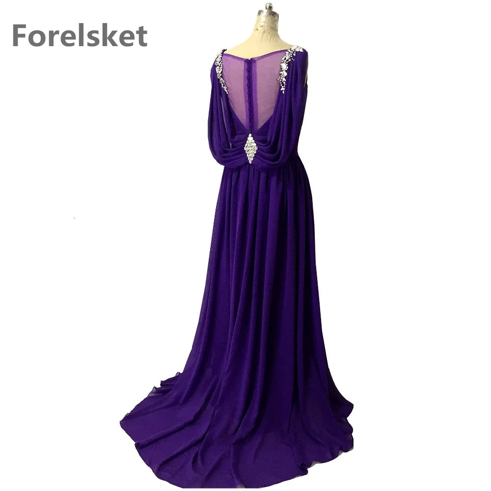 

Deep V Neck Purple Chiffon Long Prom Dresses 2020 Celebrity Beading Crystals Sequined Formal Long Evening Party Gowns Backless