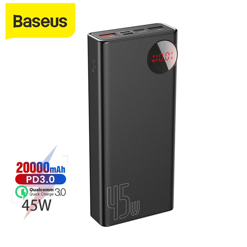

Baseus 45W PowerBank 20000mah PD3.0 + QC3.0 Phone Charger For iPhone Xiaomi Huawei X Fast Charger Travel External Battery Charge