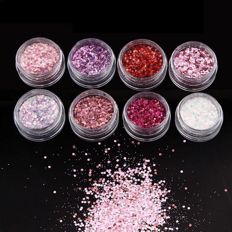8Box set Nail Holographic Mix Mylar Flake Purple Red High Flash Holo Chunky Sequins Hexagon Polyester 4