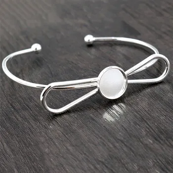 

High Quality 2pcs 12mm Silver Plated One 12mm Cameo Bangle Base Bracelet Blank Findings Setting Cabochon Cameo L1-04