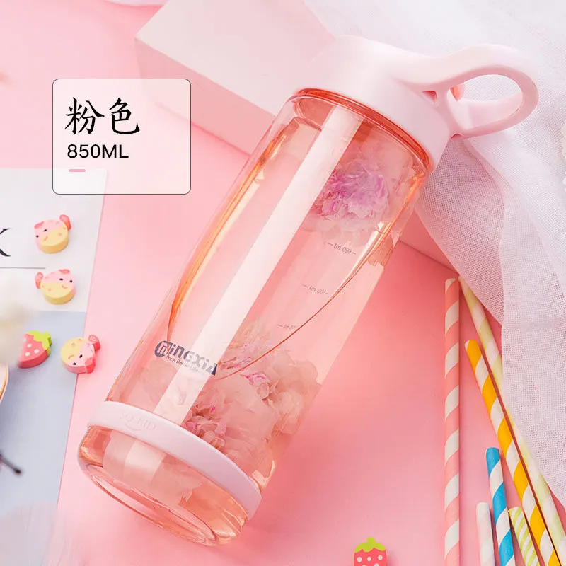 Pink-850ml Portable Creative With Straw Water Bottle Plastic Bottles Cute Student Fresh And Lovely Kettle Hidro Flask My Drinkware BPA Free - Цвет: Pink-850ml