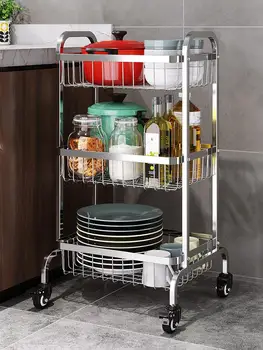 

Kitchen Vegetable Shelf Floor Type 304 Stainless Steel Thick Multi-layer Pulley Fruit Shelf