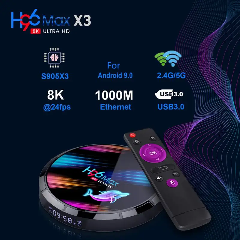 ТВ-приставка H96 MAX X3 Smart TV Box S905X3 2 4G/5G Wi-Fi BT4.0 медиаприставка 4 + 32 ГБ/64 Гб/128 ГБ для