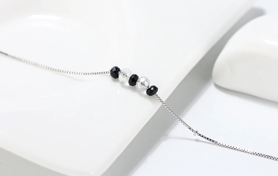 ORSA JEWELS 925 пробы Серебряный Регулируемый браслет с AAAA черный и белый шпинель Шарм коробка браслет Женские Простые Ювелирные изделия SB60