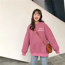 Autumn&Winter Blue Green Kpop Loose Fit Women Sweatshirts Long Sleeve O Neck Fleece Lining Casual Sweatshirt Free Shipping 2020 Autumn&Winter Blue Green Kpop Loose Fit Women Sweatshirts Long Sleeve O Neck Fleece Lining Casual Sweatshirt Free Shipping 2020