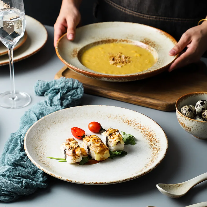 Dishes Light Luxury Retro Ceramic Tableware Set Home Creative Glaze Western Plates For Food Dinner Plates Rice Bowl Coffee Cup