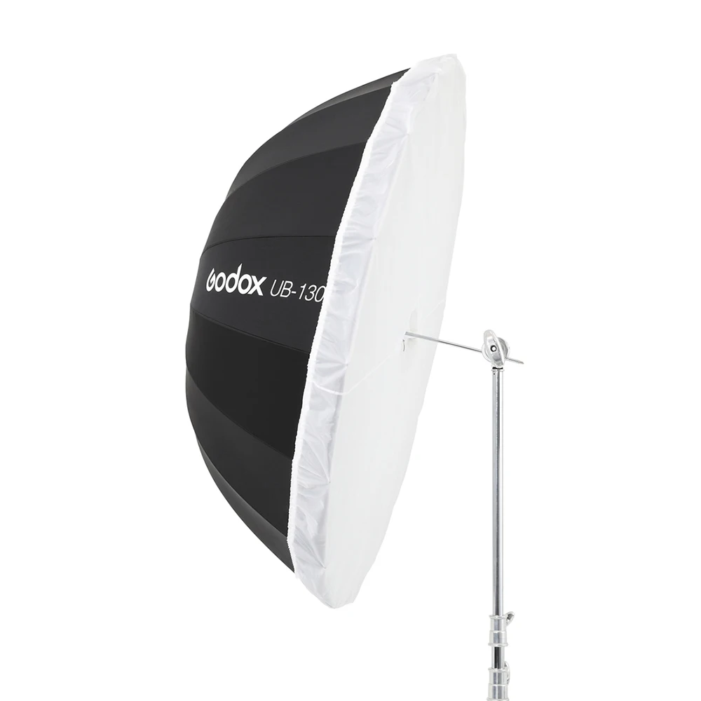 Godox UB-130S 51 인치 130cm 포물선 검정색 반사 우산 스튜디오 라이트 우산, 블랙 실버 디퓨저 커버 천 포함