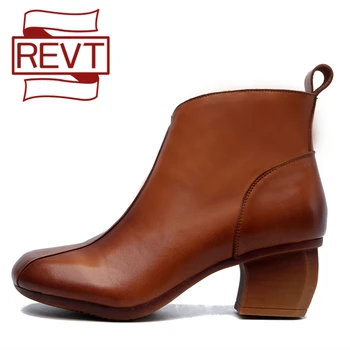 

REVT Vintage Weave Genuine Leather Splicing Colored Stitching Hook Loop Flat Shoes Spring Summer Casual Women Flat Shoes New