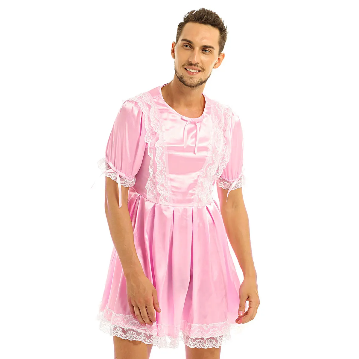 Мужское нижнее белье SISSY, атласное, кружевное платье, мужское, Эротическое, с пышными рукавами, интимные товары, гей, кроссдресс, одежда для сна, костюм