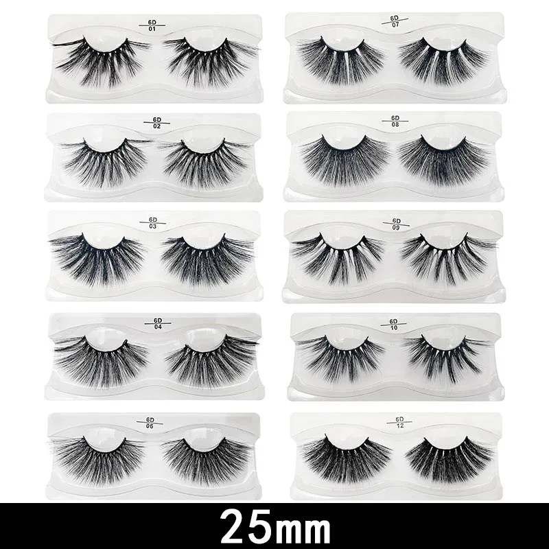 

New Style 6D False Eyelashes 25mm Natural Mink Eyelash Handmade Cotton Thread Stem Eyelash One Pair of Dress Wholesale Lashes