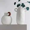 Handmade White Ceramic Vase Handle Retro Continental Scrough Rough Surface Floral Hollow Flower Vase Ceramic Crafts Ornaments 1