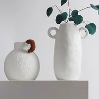 Handmade White Ceramic Vase Handle Retro Continental Scrough Rough Surface Floral Hollow Flower Vase Ceramic Crafts Ornaments 1