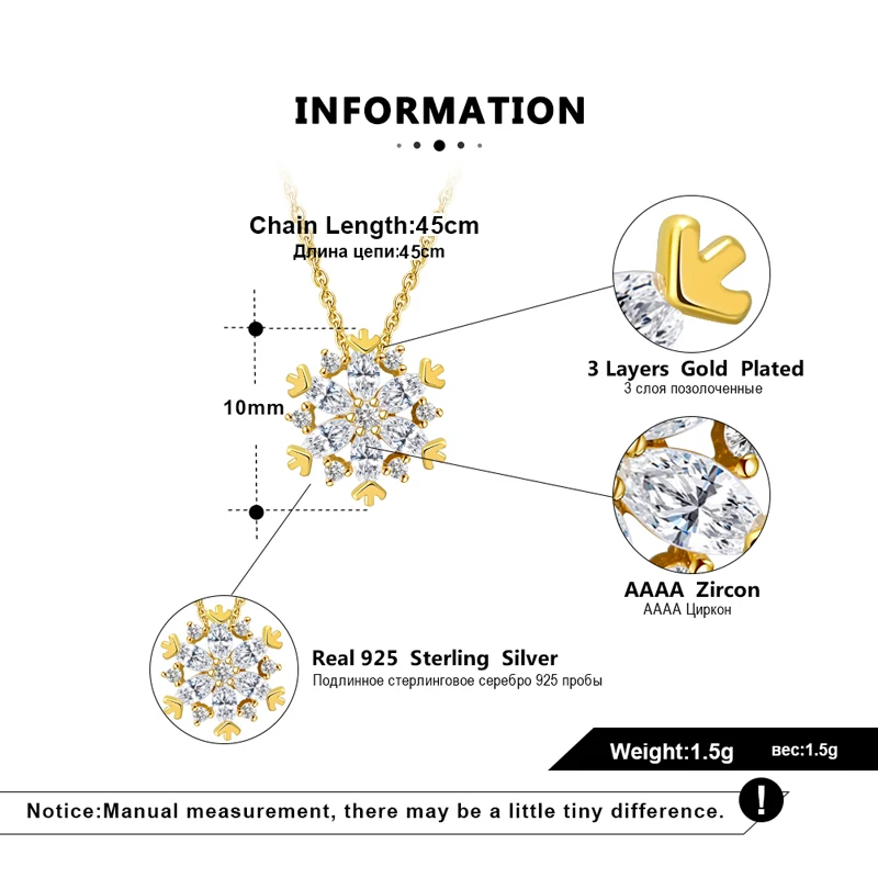 ORSA JEWELS S925 подвесок в форме снежинок к Цепочки и ожерелья Позолоченные AAAA фианит милые Для женщин кулон Рождество стерлингового серебра ювелирные украшения SN170